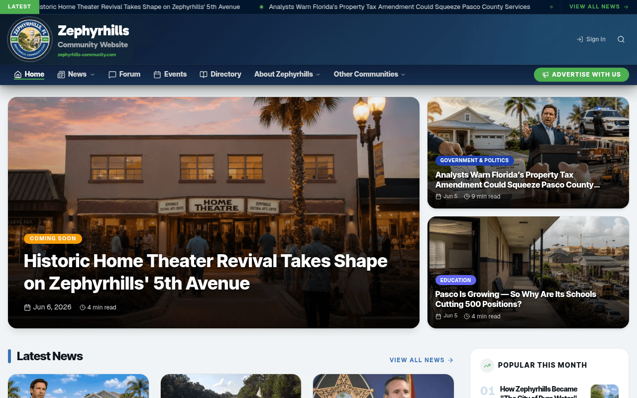 Zephyrhills Community Website preview